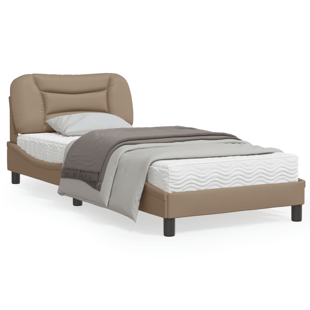 Estrutura cama cabeceira 90x200 cm couro artificial cappuccino