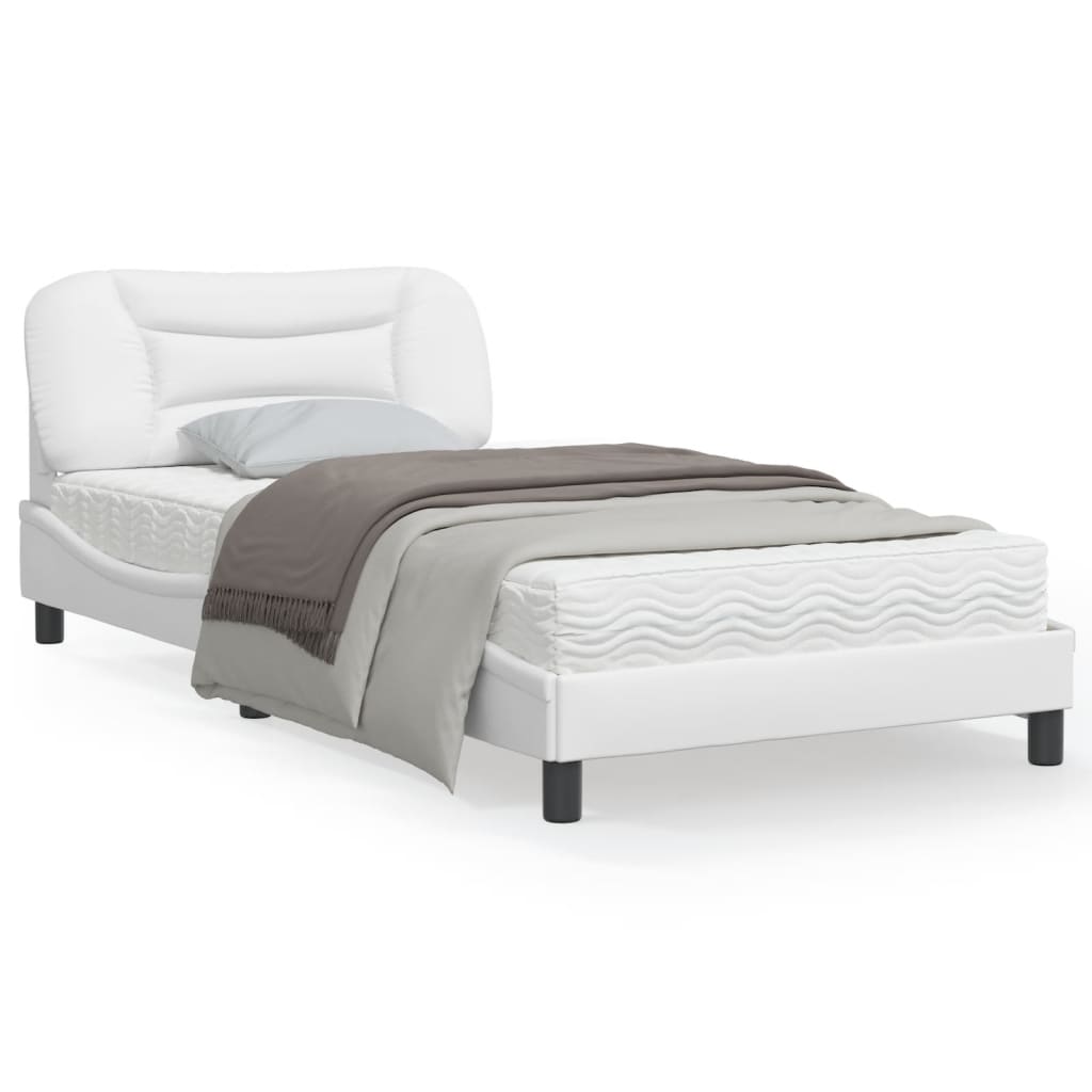 Estrutura cama c/ cabeceira 100x200 cm couro artificial branco