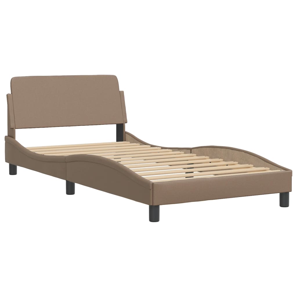 Estrutura cama cabeceira 100x200 cm couro artificial cappuccino