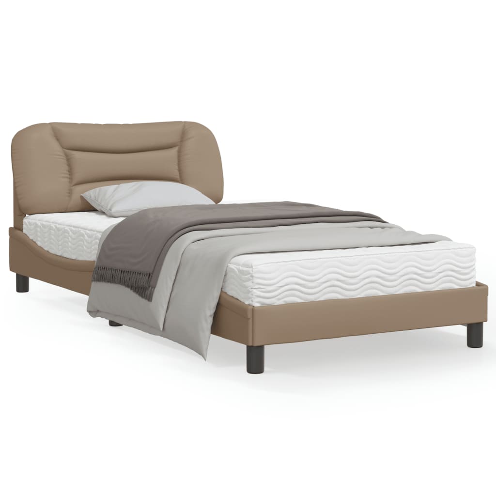 Estrutura cama cabeceira 100x200 cm couro artificial cappuccino