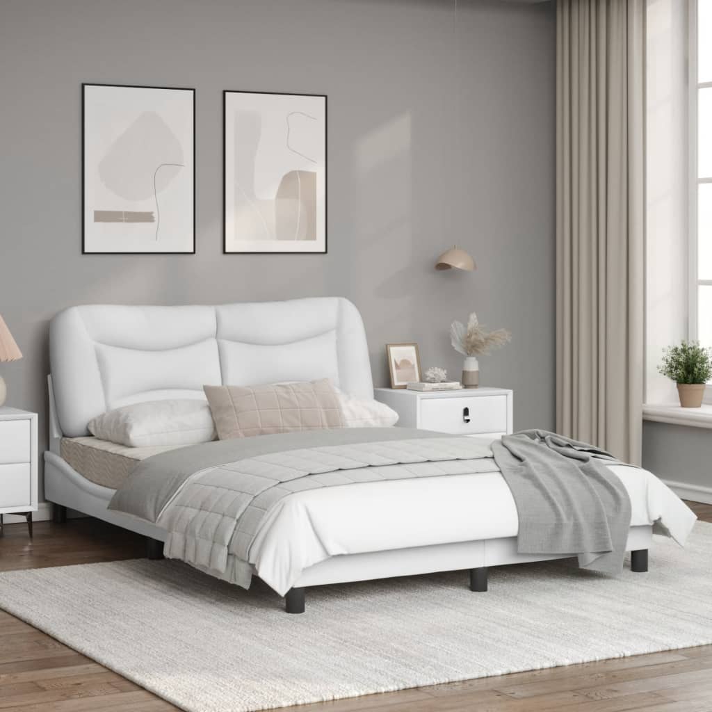 Estrutura cama c/ cabeceira couro artificial 140x190 cm branco