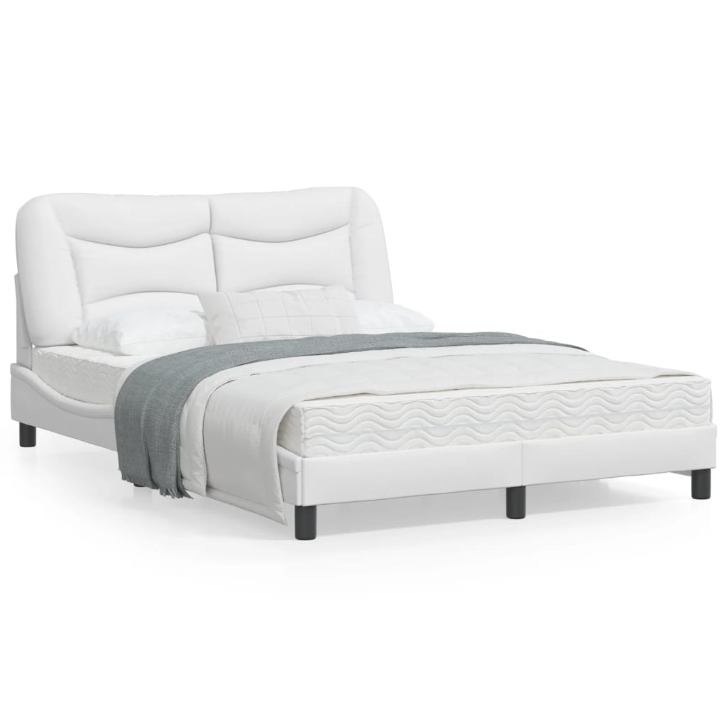 Estrutura cama c/ cabeceira couro artificial 140x190 cm branco