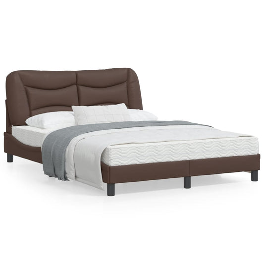 Estrutura cama c/ cabeceira couro artificial 140x190cm castanho