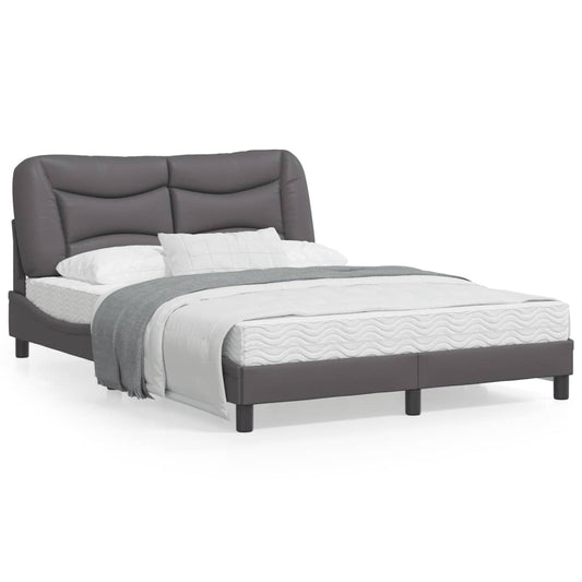 Estrutura cama c/ cabeceira 140x190cm couro artificial cinzento