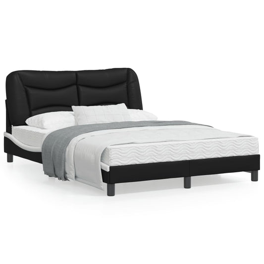 Estrutura cama c/ cabeceira couro artif. 140x190cm preto/branco