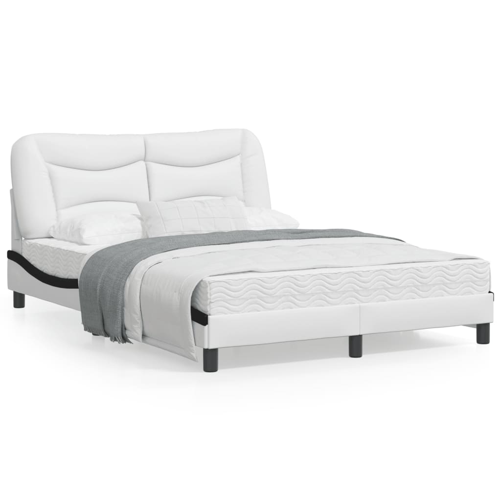 Estrutura cama c/ cabeceira couro artif. 140x190cm branco/preto