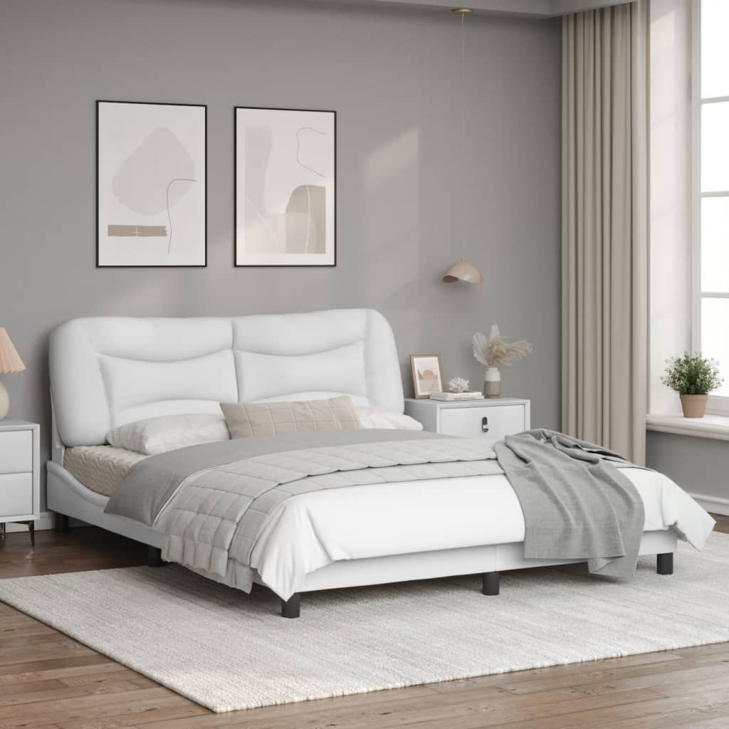 Estrutura cama c/ cabeceira 160x200 cm couro artificial branco