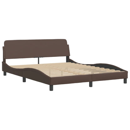 Estrutura cama c/ cabeceira 160x200cm couro artificial castanho