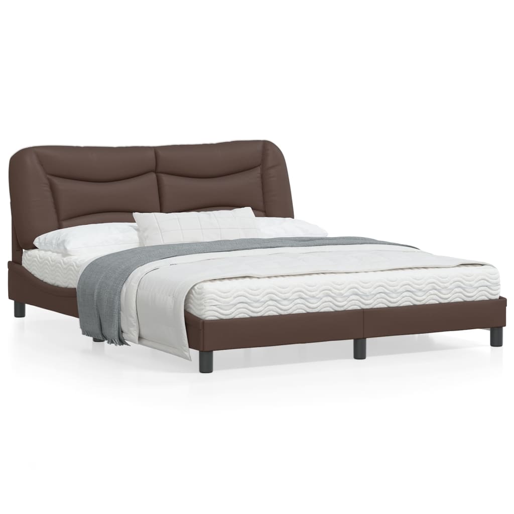 Estrutura cama c/ cabeceira 160x200cm couro artificial castanho