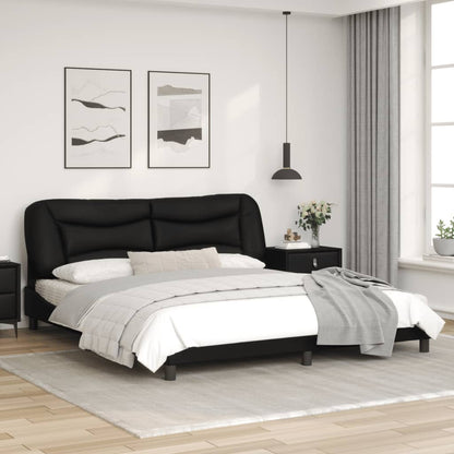 Estrutura de cama c/ cabeceira 180x200cm couro artificial preto