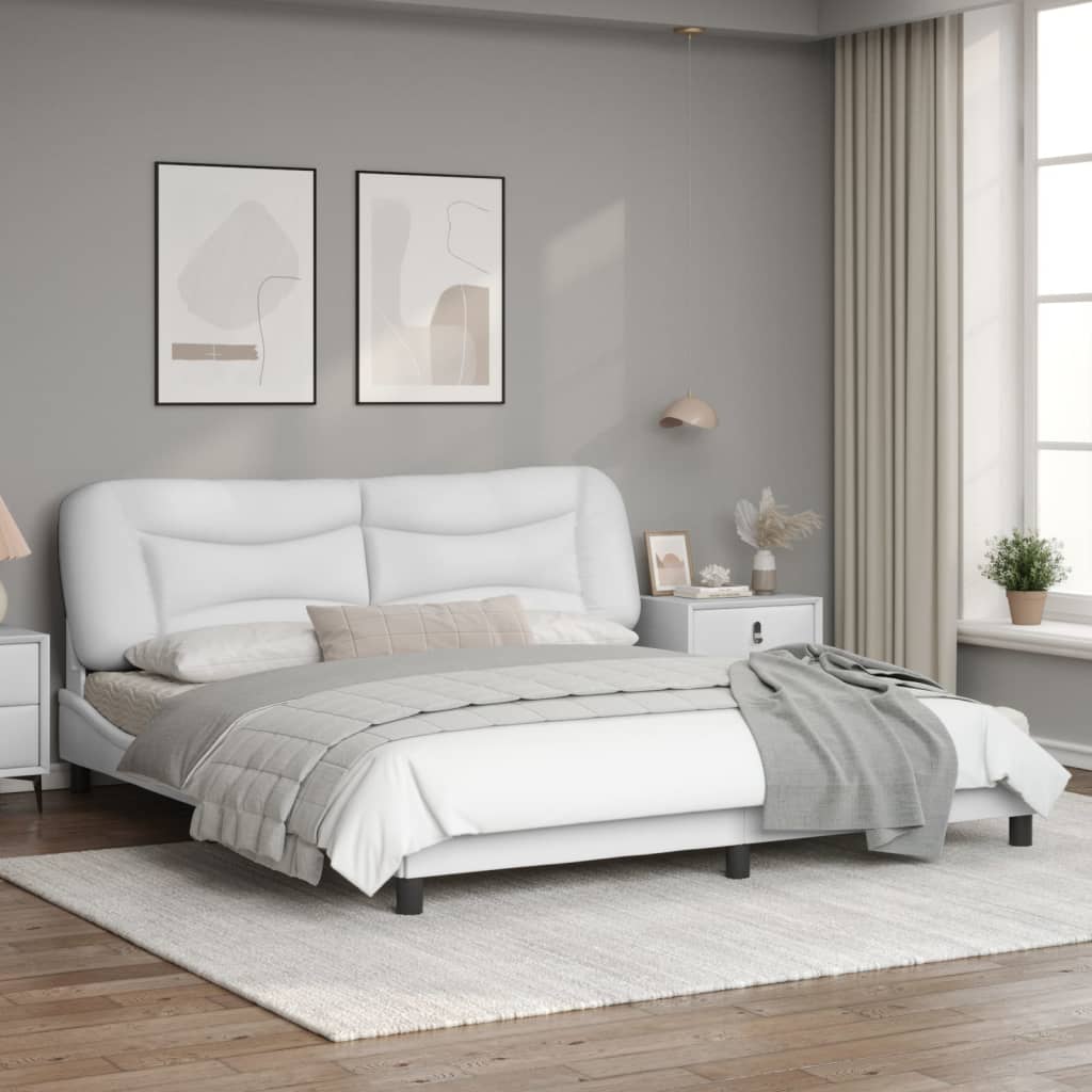 Estrutura cama c/ cabeceira 180x200 cm couro artificial branco