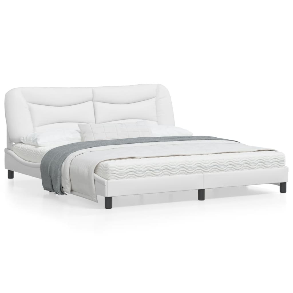 Estrutura cama c/ cabeceira 180x200 cm couro artificial branco