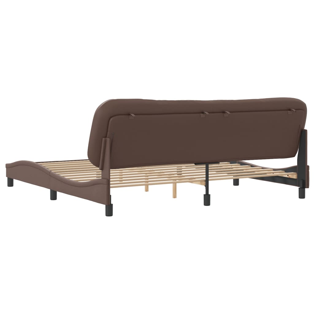 Estrutura cama c/ cabeceira 200x200cm couro artificial castanho