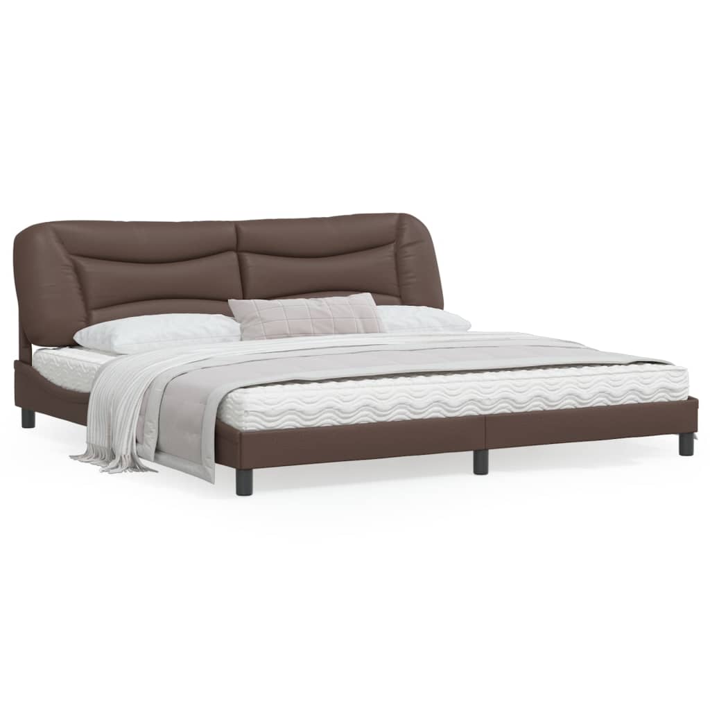 Estrutura cama c/ cabeceira 200x200cm couro artificial castanho