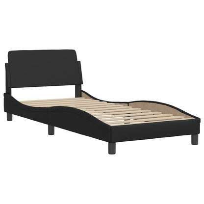 Estrutura de cama c/ cabeceira 90x190 cm couro artificial preto