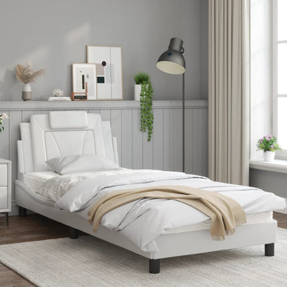 Estrutura de cama c/ cabeceira couro artificial 90x190cm branco