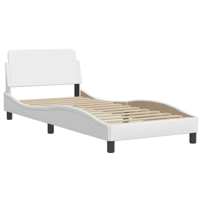 Estrutura de cama c/ cabeceira couro artificial 90x190cm branco