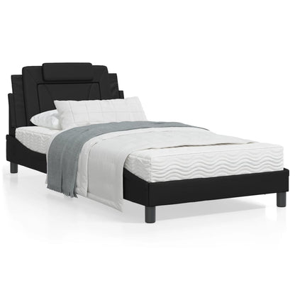 Estrutura cama c/ cabeceira 100x200 cm couro artificial preto