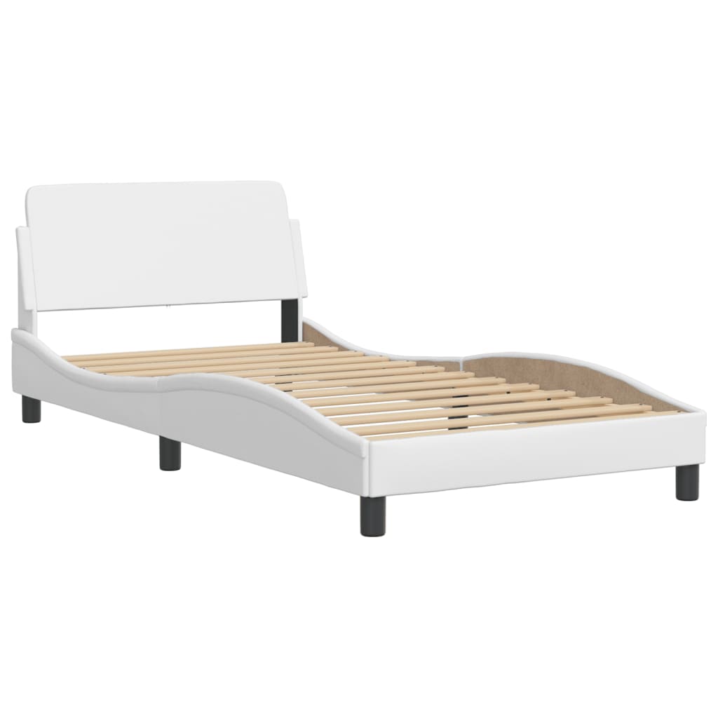 Estrutura cama c/ cabeceira 100x200 cm couro artificial branco