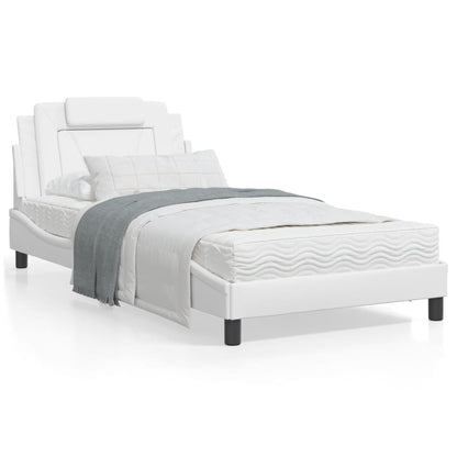 Estrutura cama c/ cabeceira 100x200 cm couro artificial branco