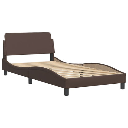 Estrutura cama c/ cabeceira 100x200cm couro artificial castanho