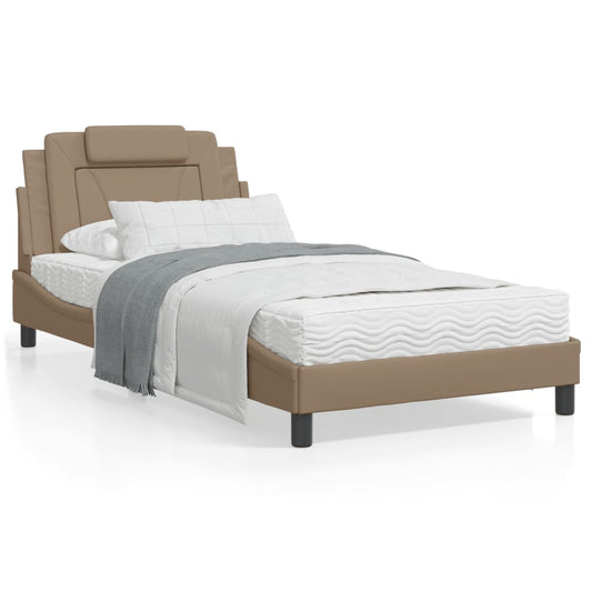 Estrutura cama cabeceira 100x200 cm couro artificial cappuccino