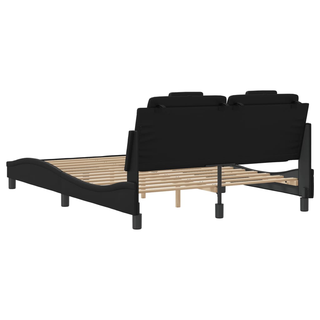 Estrutura cama c/ cabeceira 140x190 cm couro artificial preto