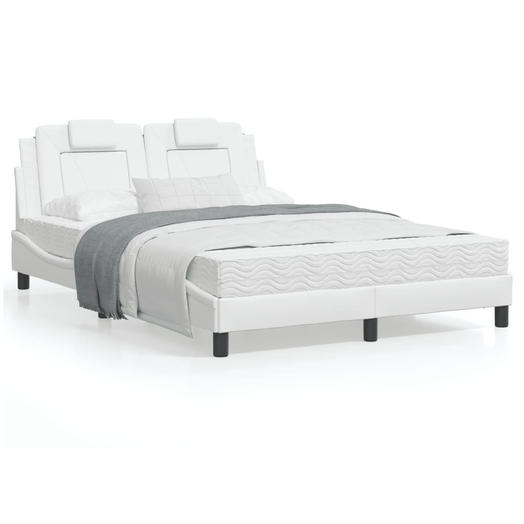 Estrutura cama c/ cabeceira couro artificial 140x190 cm branco