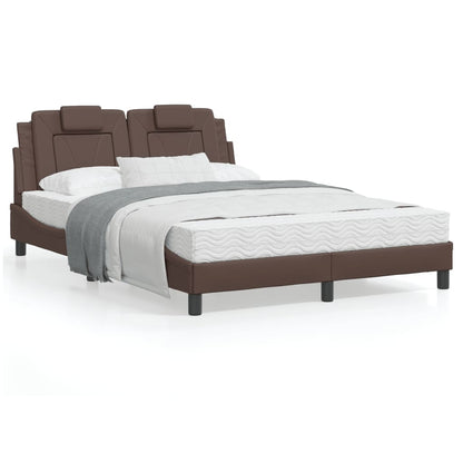 Estrutura cama c/ cabeceira couro artificial 140x190cm castanho