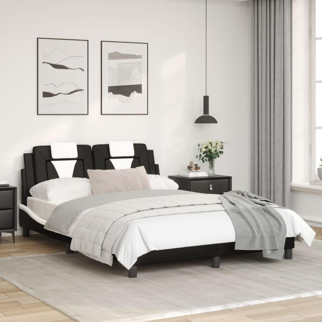 Estrutura cama c/ cabeceira couro artif. 140x190cm preto/branco