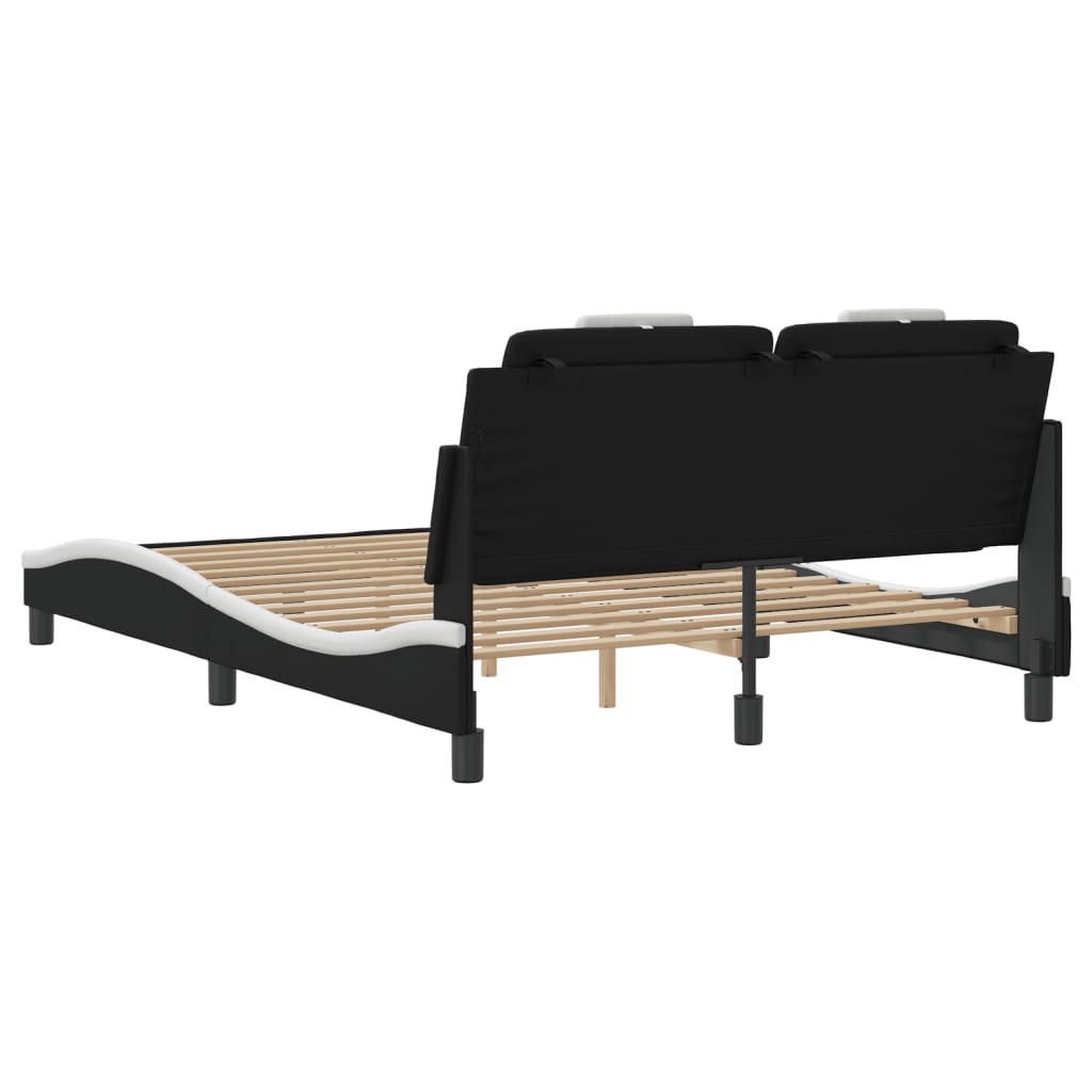 Estrutura cama c/ cabeceira couro artif. 140x190cm preto/branco