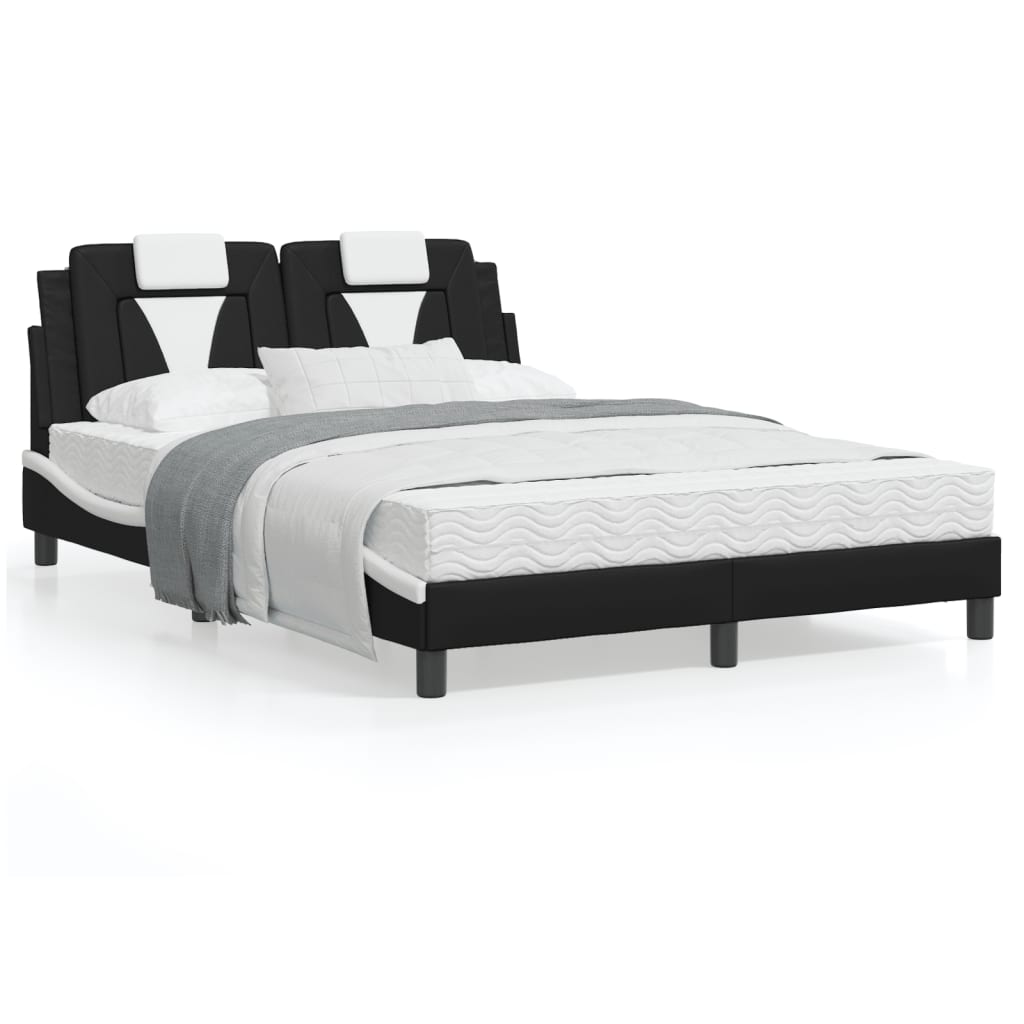 Estrutura cama c/ cabeceira couro artif. 140x190cm preto/branco