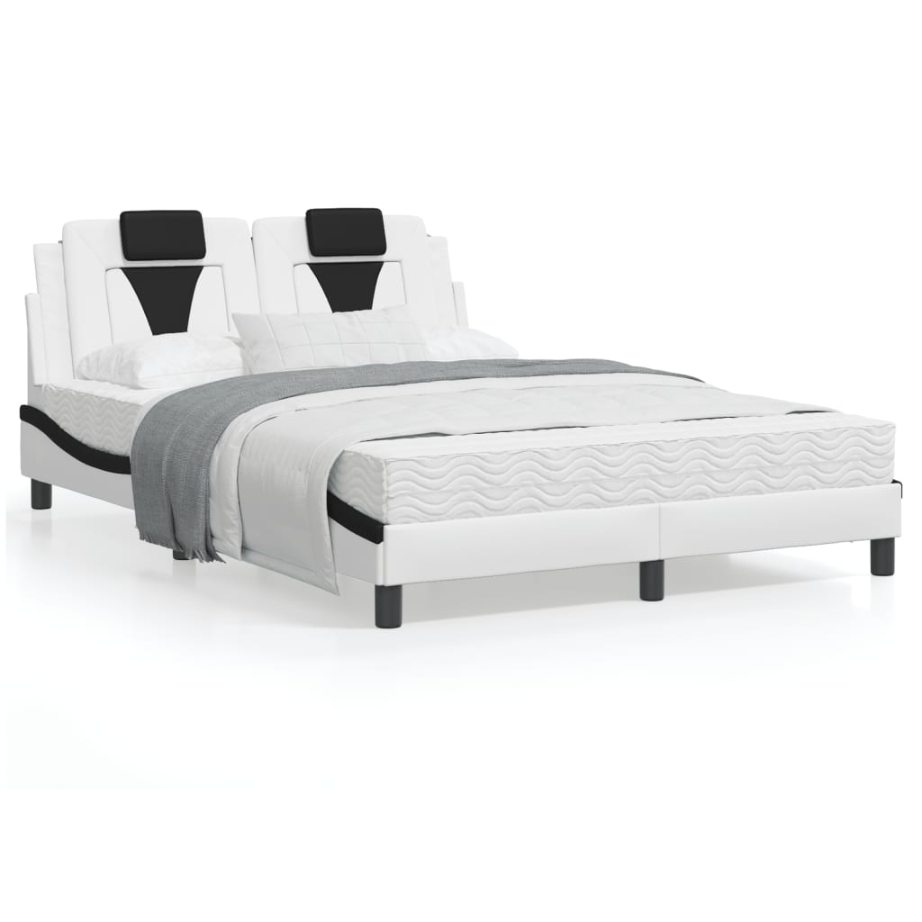 Estrutura cama c/ cabeceira couro artif. 140x190cm branco/preto