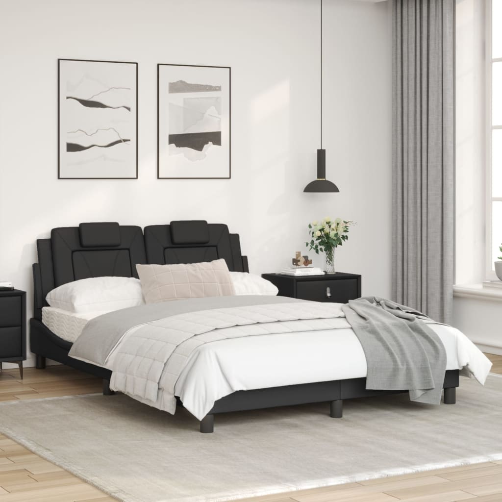 Estrutura cama c/ cabeceira 140x200 cm couro artificial preto