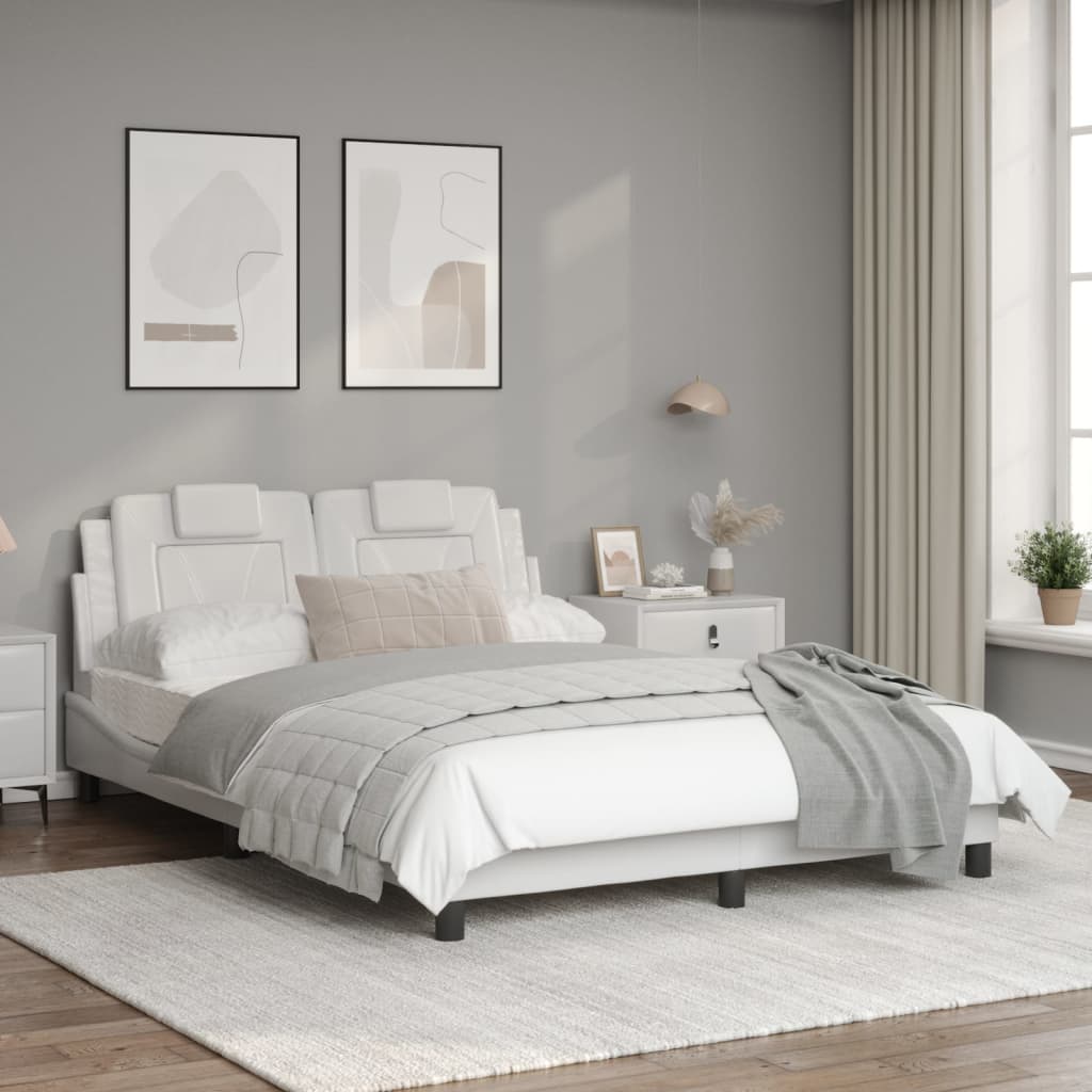 Estrutura cama c/ cabeceira 140x200 cm couro artificial branco