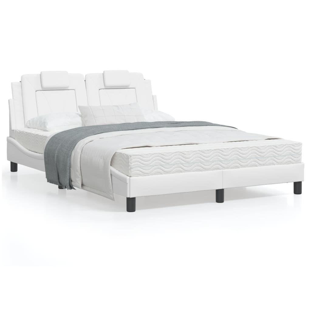 Estrutura cama c/ cabeceira 140x200 cm couro artificial branco