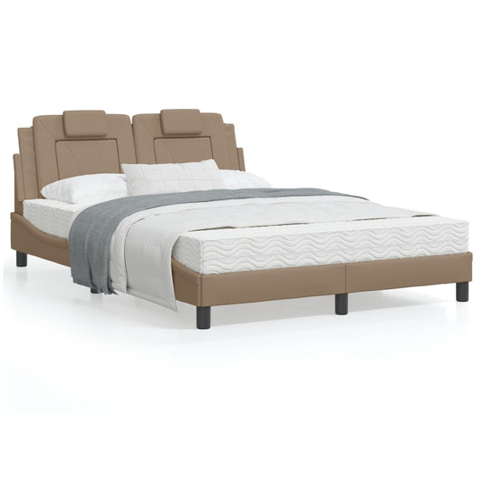 Estrutura cama cabeceira 140x200 cm couro artificial cappuccino