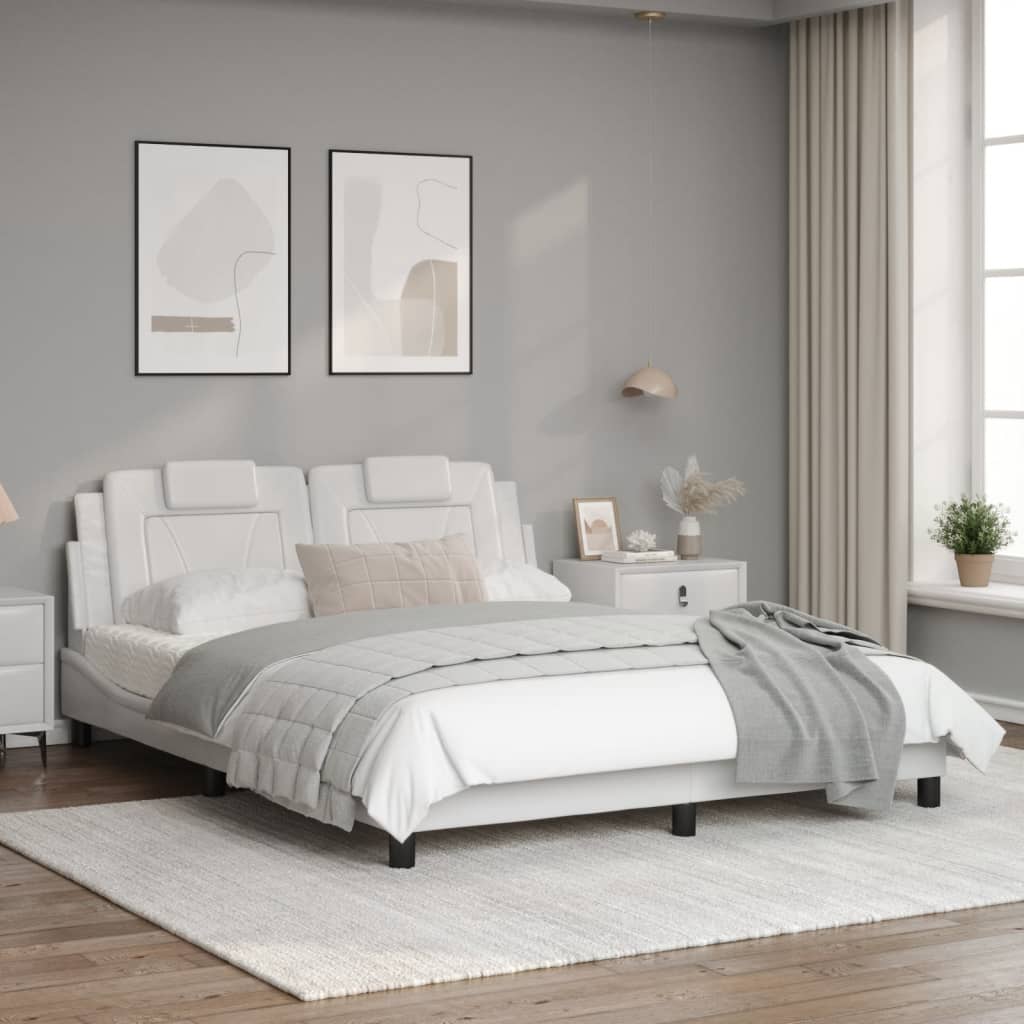 Estrutura cama c/ cabeceira 160x200 cm couro artificial branco