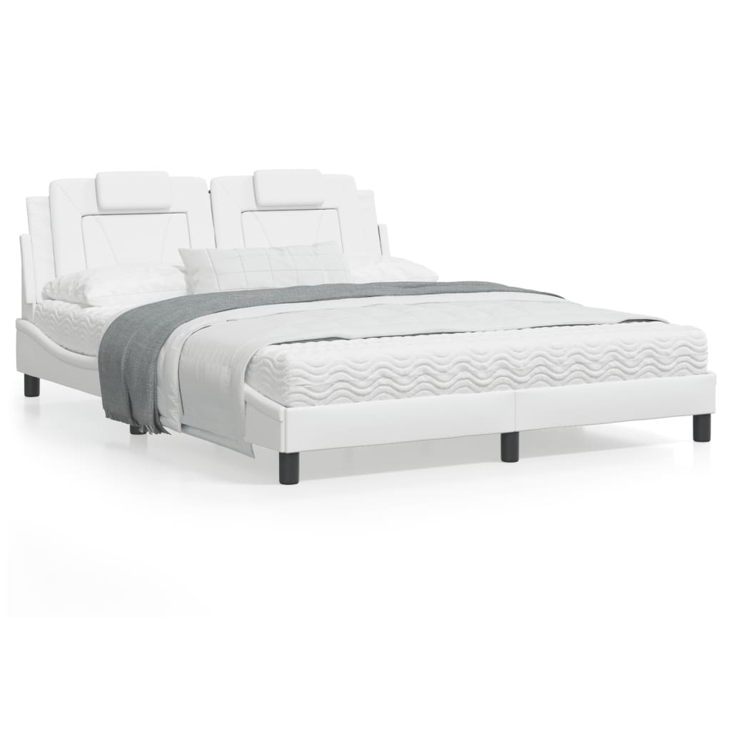 Estrutura cama c/ cabeceira 160x200 cm couro artificial branco