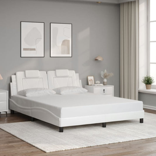 Estrutura cama c/ cabeceira 160x200 cm couro artificial branco