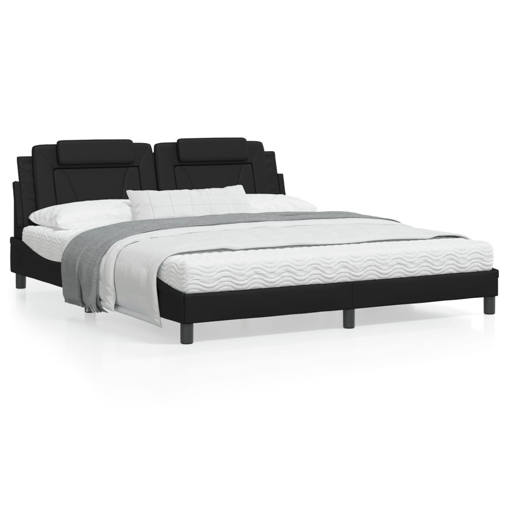 Estrutura de cama c/ cabeceira 180x200cm couro artificial preto