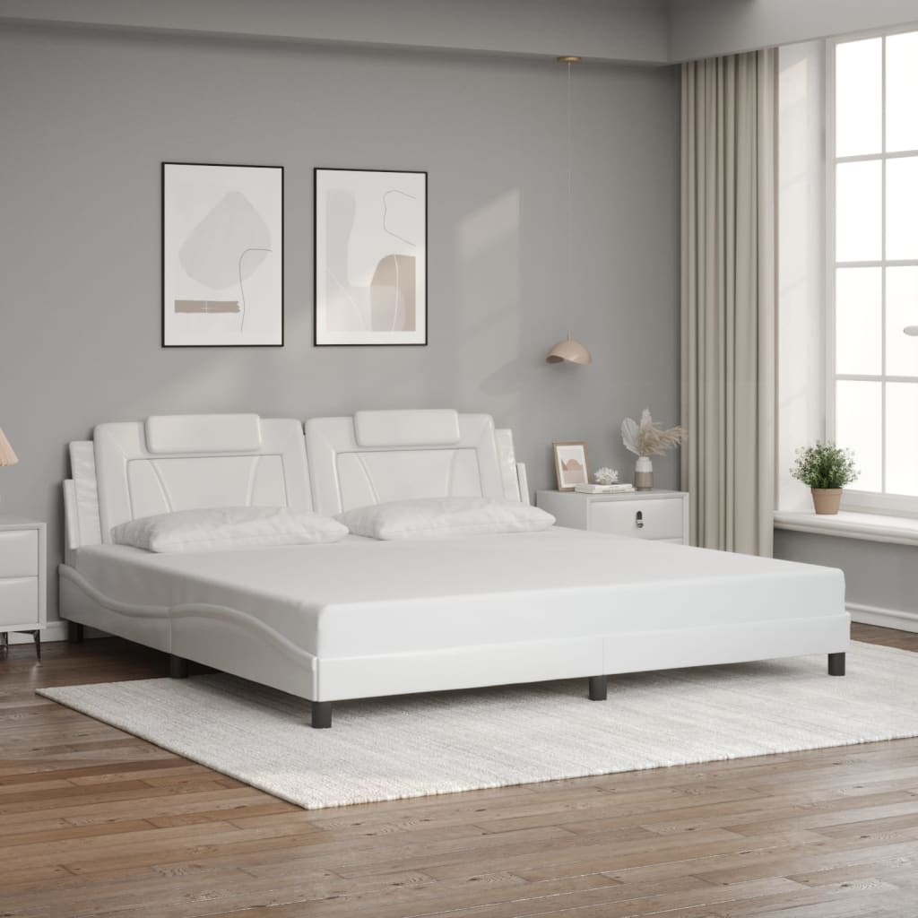 Estrutura cama c/ cabeceira couro artificial 200x200 cm branco