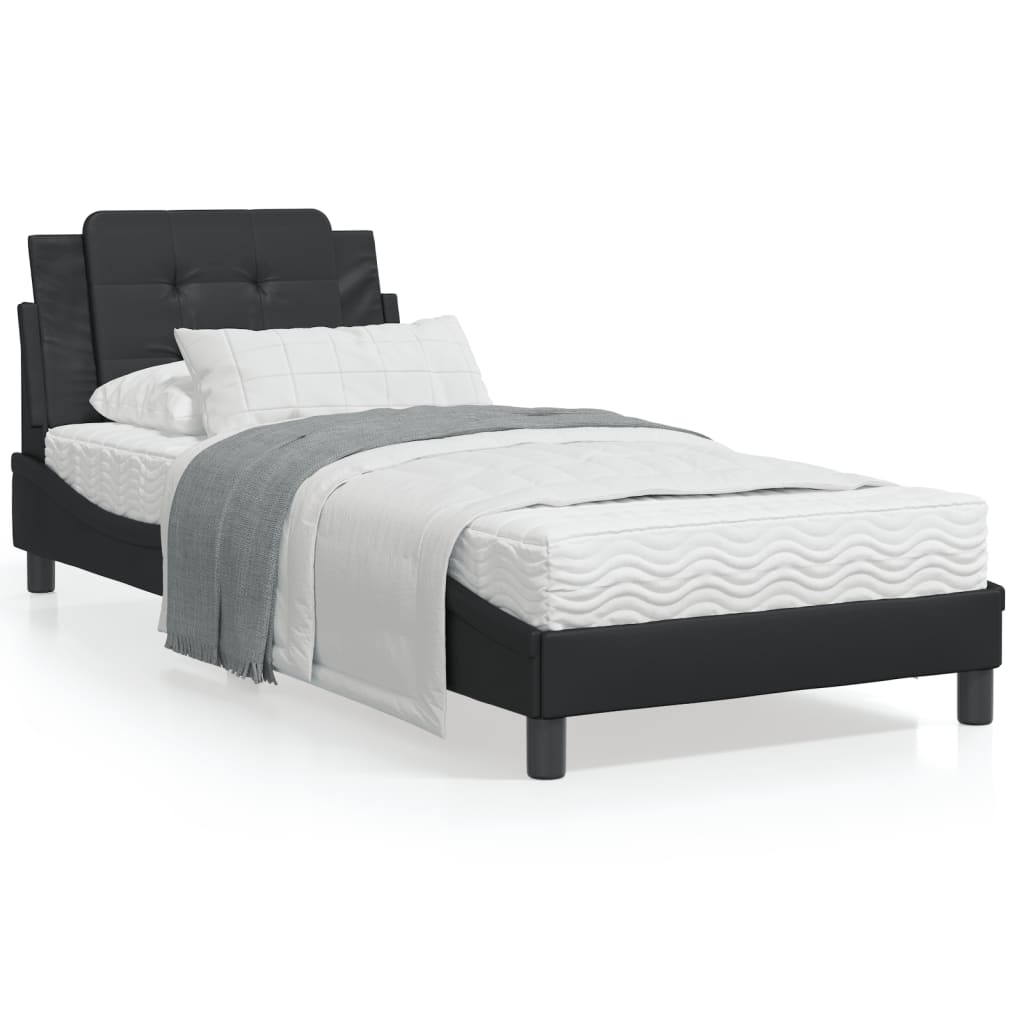 Estrutura de cama c/ cabeceira 90x190 cm couro artificial preto