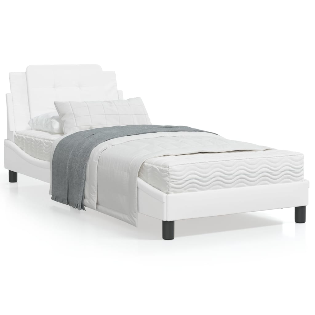 Estrutura de cama c/ cabeceira couro artificial 90x190cm branco