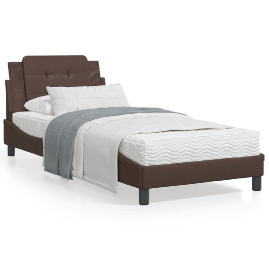 Estrutura cama c/ cabeceira couro artificial 90x190 cm castanho