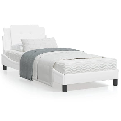 Estrutura cama c/ cabeceira 90x200 cm couro artificial branco