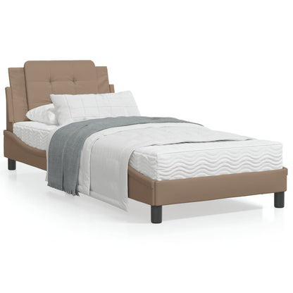 Estrutura cama cabeceira 90x200 cm couro artificial cappuccino