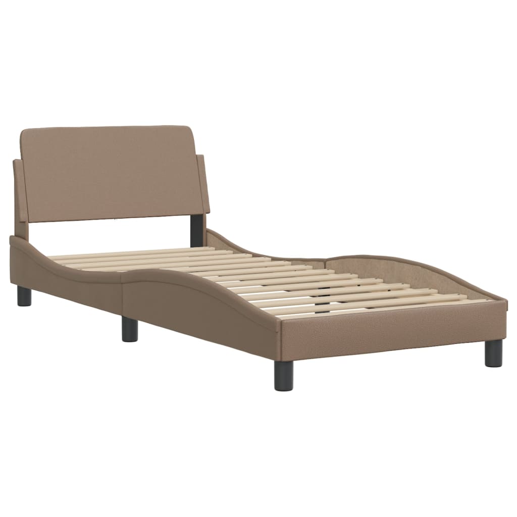 Estrutura cama cabeceira 100x200 cm couro artificial cappuccino