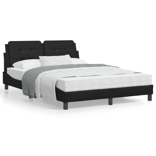 Estrutura cama c/ cabeceira 140x190 cm couro artificial preto