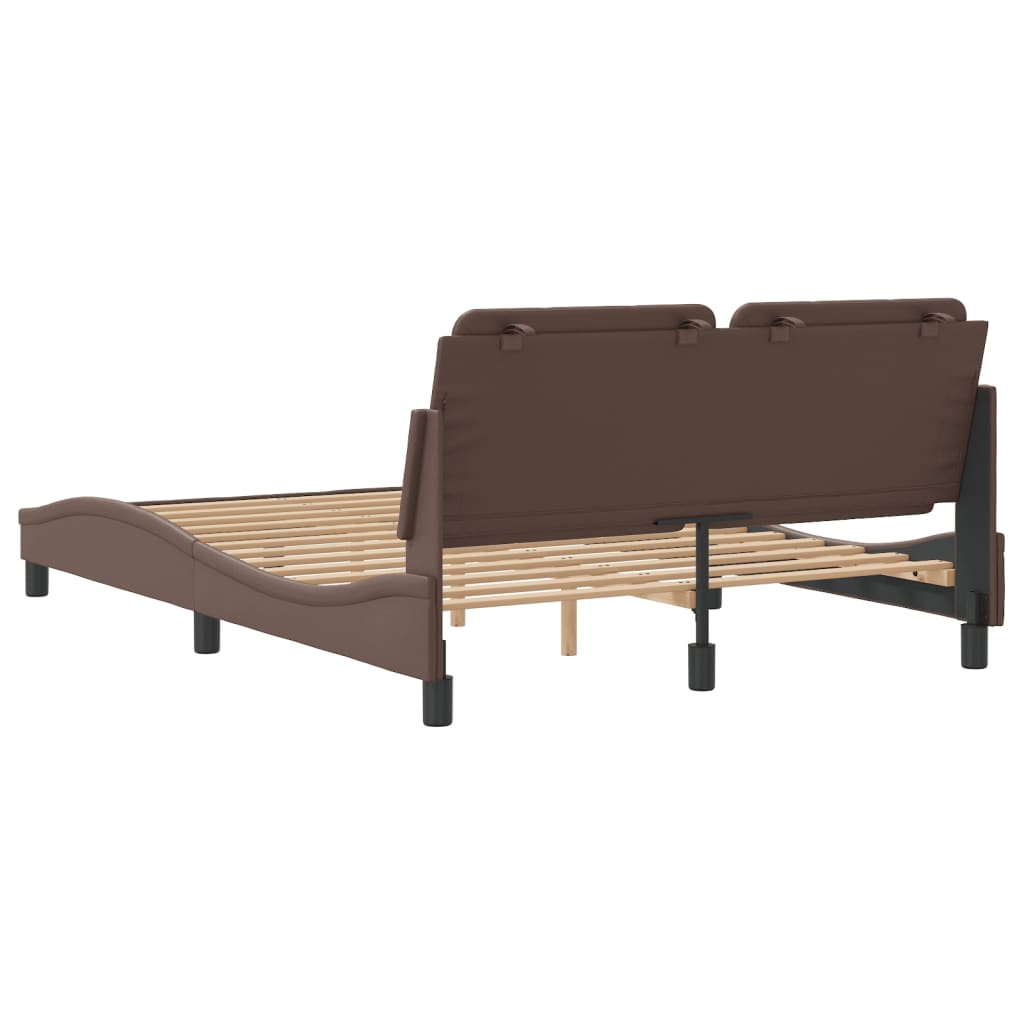 Estrutura cama c/ cabeceira couro artificial 140x190cm castanho